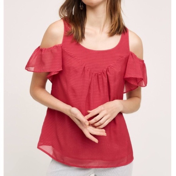 Anthropologie Tops - Anthropologie Maeve Raspberry Tavin Cold Shoulder